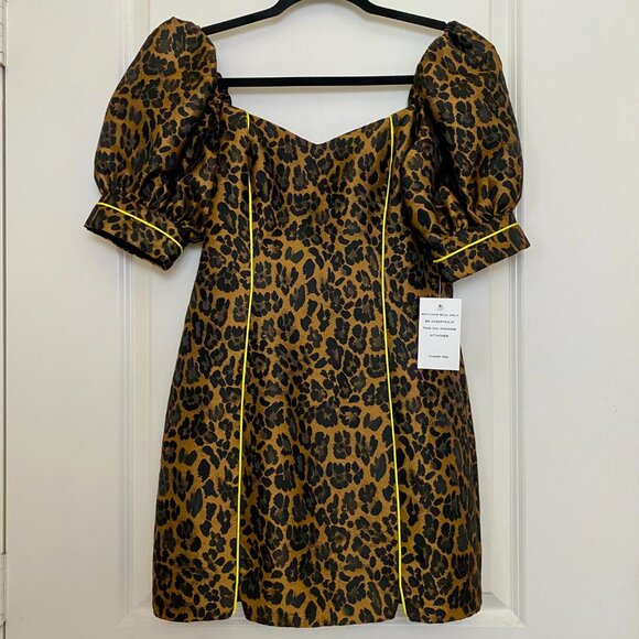 NWT For Love & Lemons Leopard Print and Neon Yellow Mini Dress, SMALL - Picture 1 of 12